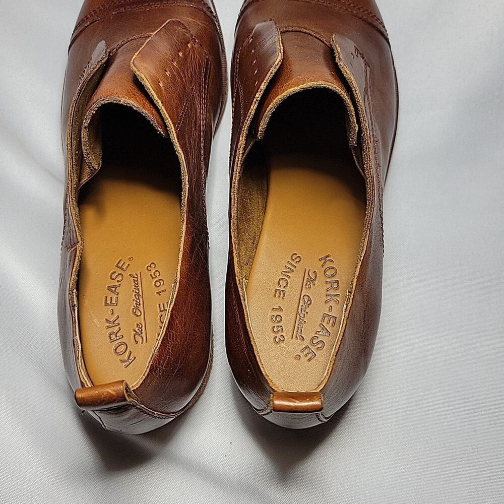 Kork-Ease Rori Oxford Shoe Women Tan Rum Leather Cap Laceless Up Slip On Flat - Picture 6 of 11